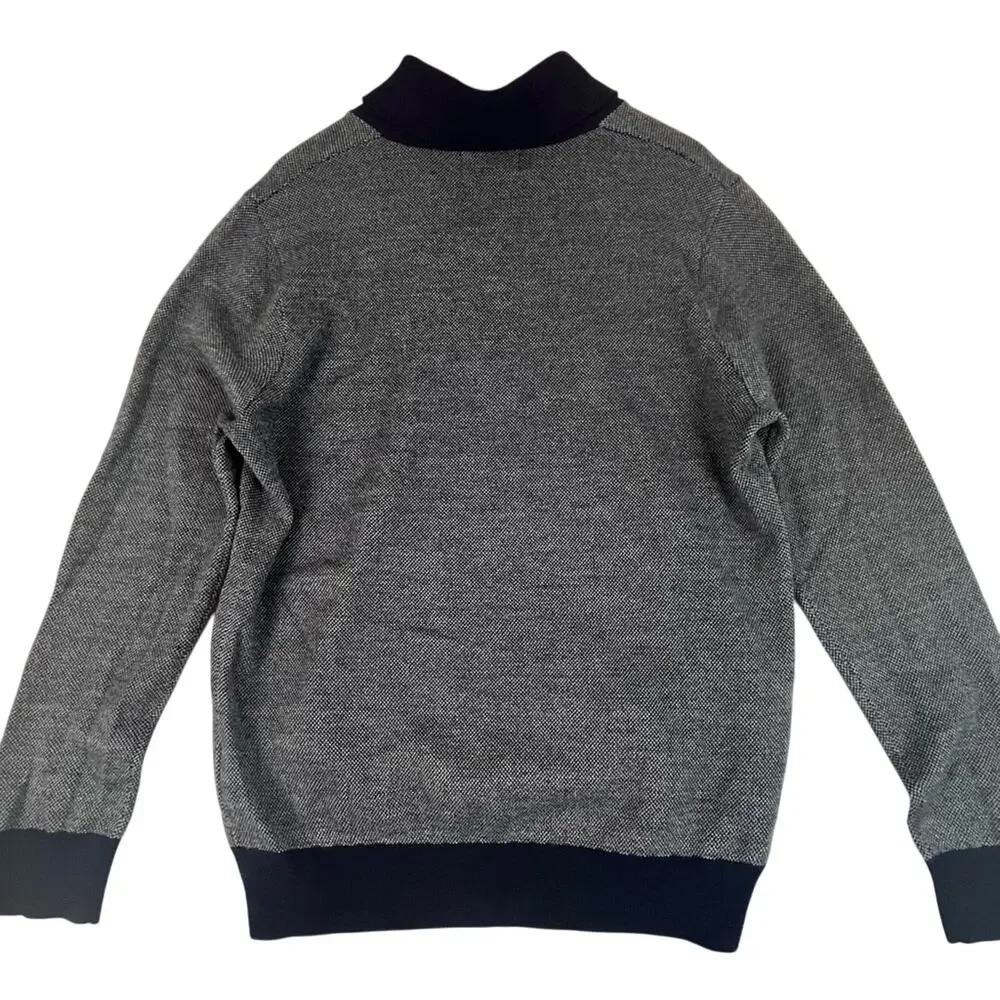 Banana Republic Merino Wool Sweater Mens Large Shawl Collar Blue Birdseye Knit